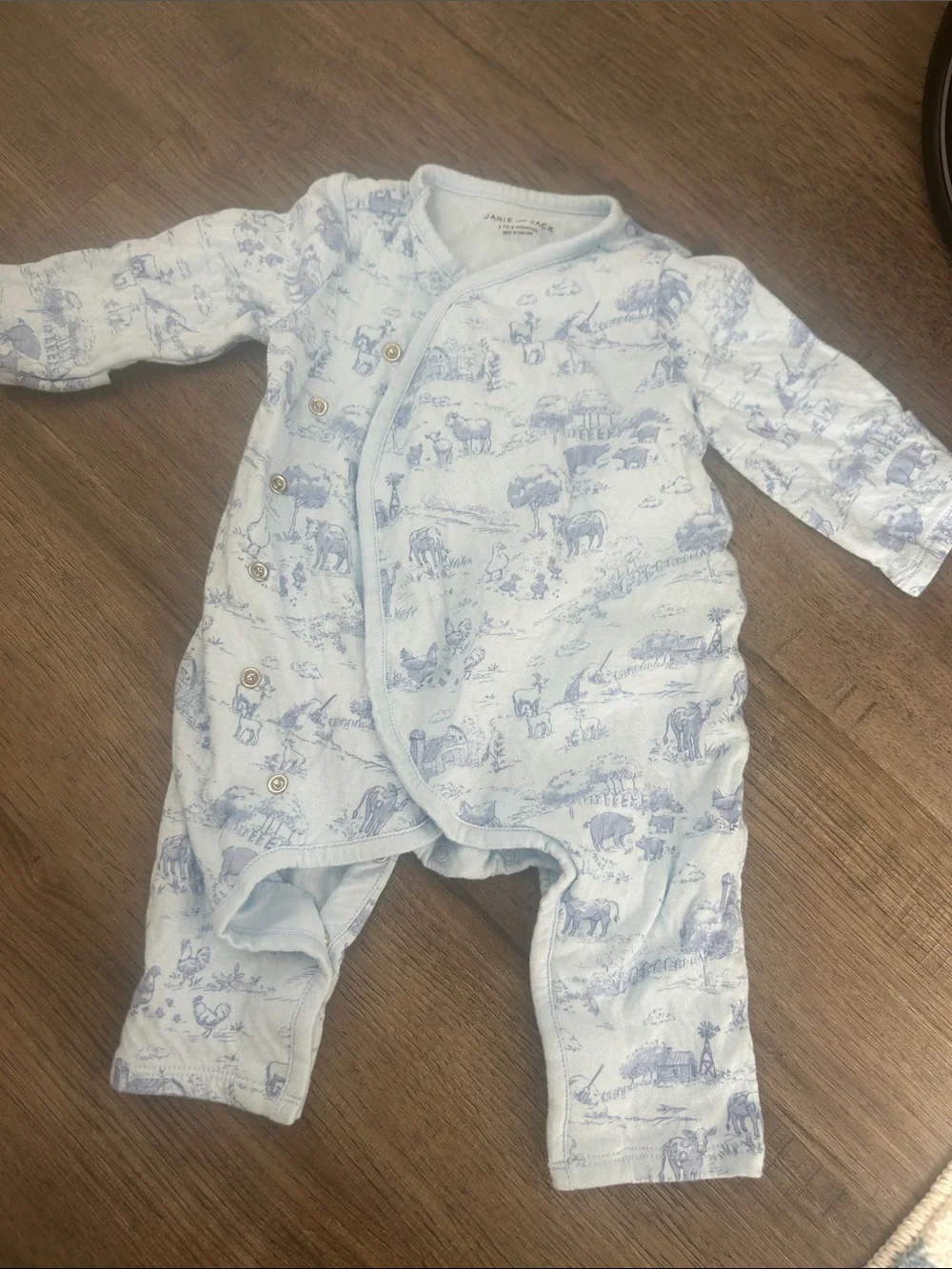 Janie and Jack Light Blue Animal Print Footie